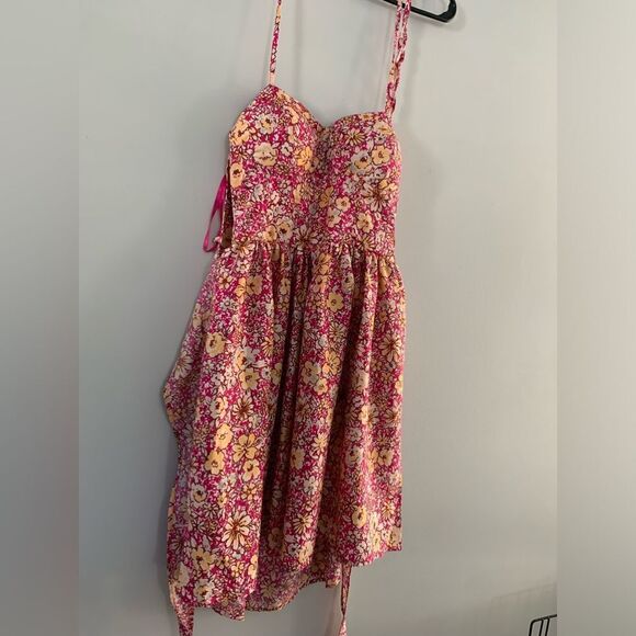 NWT Band Of The Free India Floral Mini Sun Dress Pink Yellow Size M Daisies Boho - Picture 2 of 8